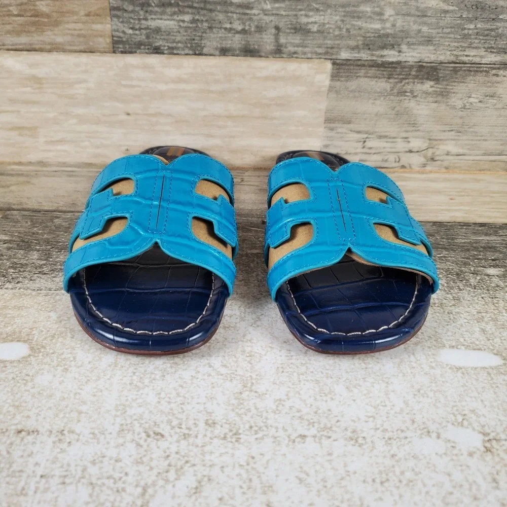 Sam Edelman Bay Kids Slide Sandals Sz 2 M Blue Hudson Navy Leather Slip On Flat